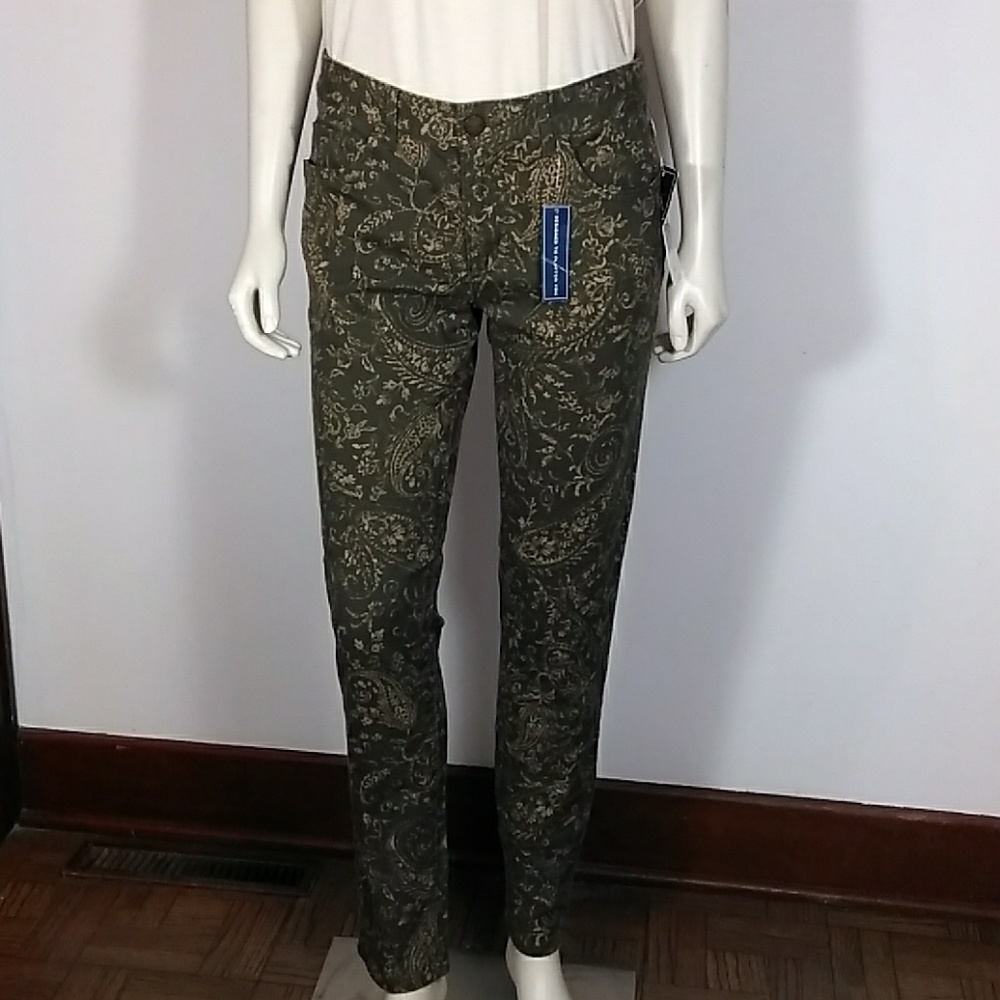 NWT CHAPS DENIM OLIVE GREEN/TAN SZ 4 SLIMMING FIT